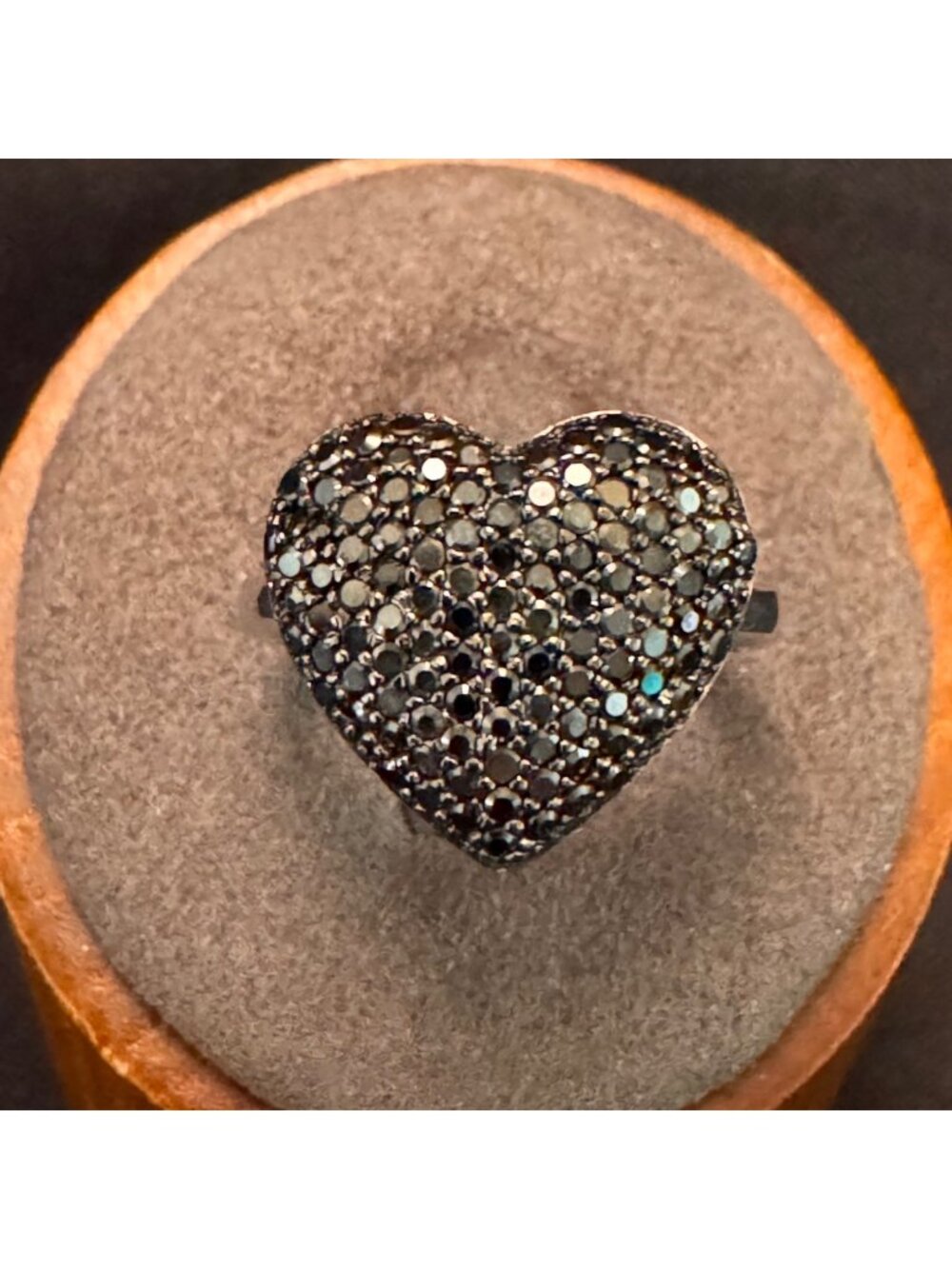Sterling Silver 925 Black Cubic Zirconia Heart Statement Ring Size 6.75